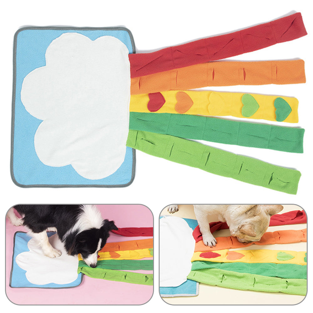 45x35cm Rainbow Shaped Interactive Puzzle Feeding Mat Snuffle Mat with 80*35cm Tails for Cats Dogs 45x35cm Rainbow Shaped Interactive Puzzle Feeding Mat Snuffle Mat with 80*35cm Tails for Cats Dogs